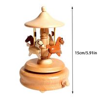 (WE)Wooden Carousel Trojan horse Music Box Ornaments Rotatable Hand-cranked Music Box DIY Handmade Birthday Christmas Gift·