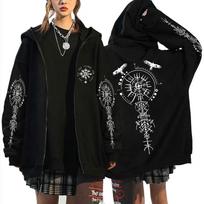 Viking Runic Compass Merch Zipper Hoodie Men Women Casual Fleece T Shirt Men's Gothic Rock Oversized Zip Up Jacket S