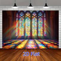 2D Stained Glass Church Window Backdrop for Wedding & Ceremonies 47.2x31.5inch/120*80cm