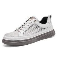 FashionGenuine Leather Summer Casual Shoes Breathable Men's Sneakers Handmade Hollow Out Male Oxford Shoes Versatile Treking Footwear 37 smėlis