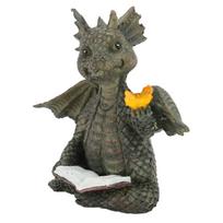 Baby Dragon Reading Book Statue Waterproof Lovely Durable Resin Dragon Sculpture for Garden Wall gray
