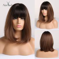 ALAN EATON Platinum Blonde sintetiniai perukai moterims Hihlight Short Straight Bob perukas su kirpčiukais kasdieniams/vakariniams plaukams atsparus karščiui SS191-1 gray