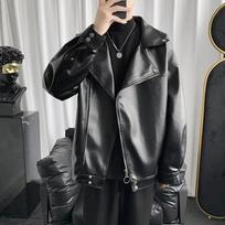 Men's Korean-Style Leather Jackets: Spring/Autumn Casual Biker Jackets, Trendy and Youthful Fashion. 2XL juoda