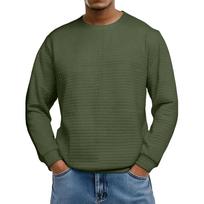 Men's Loose-fitting Casual Waffle-weave  Neck Long-sleeved Top L armijos žalia spalva