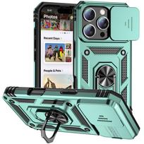 Žiedinis stovas Besisukantis Slankiojantis Kameros Objektyvas Karinio Lygio Šarvuotas Dėklas iPhone 16 14 13 12 11 15 Pro Max 16 Plus 13Mini 12Mini Viršelis For iPhone 15 žalia