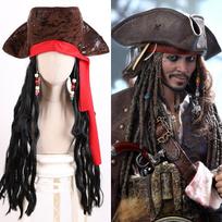 Sintetinis Juodas Ilgas Garbanotas Perukas Pirato Kapitono Cos Perukas Cosplay Perukas juoda