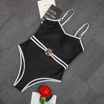New Color Blocked One-piece Swimsuit Ins Style Sexy Women's Swimwear Female Backless High Leg Cut Beach Bather Bathing Suit S juoda
