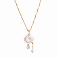 Dopamine Cloud Necklace Natural Baroque Pearl Moon Star Pendant With Diamonds 18K Color Retention