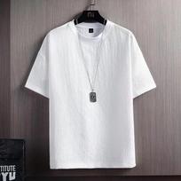 Men's Solid Color Textured Fabric Crew Neck Short Sleeve T Shirt M balta