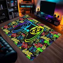 Neon Game Controller Gamer Area Rug Soft Non-Slip Gaming Room Decor Rug Colorful Splash Art Video Game Carpet for Bedroom 40X60CM