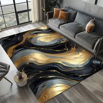 Elegant Black White & Gold Area Rug – Sophisticated Marble-Like Pattern for Living Room or Bedroom, Non-Slip Modern Home Decor 60x90cm(23x35in)