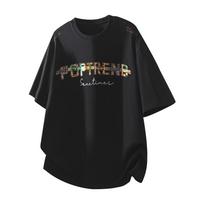 Men's All Match Relaxed Fit Everyday Letter Print T Shirt M juoda