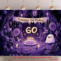 2D Spooky Cave 60th Birthday Backdrop Ghost Skull Party Photo Cloth 47.2x31.5inch/120*80cm