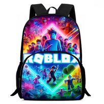 Cartoon Roblox Pattern Children Backpack with Front Pocket Adjustable Shoulder Strap Unisex Suitable for Boys and Girls Aged 5-9