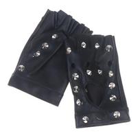 Stage Performance Leather Women Man Half-Finger Rivet Gloves Nightclub Dance Fashion Punk Hip-Hop Half Finger Mittens juoda
