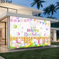 2D Happy Birthday Easter Backdrop, Cute Rabbit & Eggs Photography Background 47.2x31.5inch/120*80cm