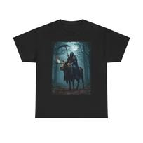 Grim Reaper Moose Tee, Death Rider Top, Men Women Shirt, Funny Halloween Costume L