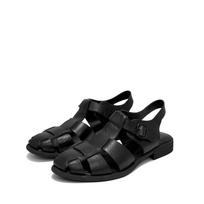 Summer Low Heel Cage Shoes Retro Hollow Punk Roman Sandals Women Closed Toe Breathable Shoes 35 ruda