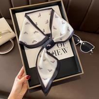 Korean simple commuter pony spring summer double satin lazy cross diagonal silk scarf women's small ear scarf versatile 77*14cm