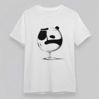 Women's Oversize T-Shirt Mens Womens Tees Top Panda in Wine Glass Art Tee Short Cotton White Comfy L