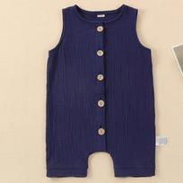 Baby Solid Cotton Onesie Sleeveless Bodysuit Summer Breathable Vest Romper for Newborns 0-3M tamsiai mėlyna spalva
