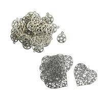 6x Tibeto sidabro filigraniniai pakabukai su širdele + 50x Pentacle Charms kalėdinė dovana as described