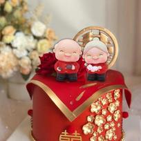 Wedding Cake Toppers Elderly Couple Figurines Decorations Crafts Creative Vinyl Grandparents raudona