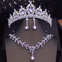 Princess Vestuvinių Juvelyrikos Rinkiniai Moterims Tiāros ir Karoliai Auskarai 3vnt rinkinys Karūna Vestuvinė Nuotakos Juvelyrikos Rinkinys Aksesuarai gray