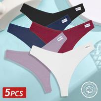 5 vnt./komplektas Moteriški vafliniai medvilniniai dirželiai Sexy V juosmens G formos kelnaitės Moteriškos kvėpuojančios apatinės vienspalvės elastingas apatinis trikotažas S-XL S&5pcs