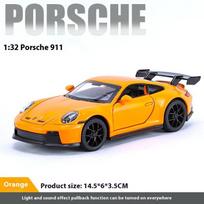 1/32 mastelio Porsche 911 GT3 RS lydinio sportinio automobilio modelis lieto metalo lenktyninio automobilio transporto priemonės modelis didelio tikslumo garsas šviesa vaikiškas žaislas dovana berniukui oranžinė