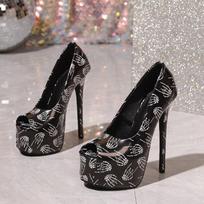 Eilyken Sexy Ultra Stiletto High Heels Women Pumps Designer Totem Peep Toe Chunky Platform Nightclub Female Shoes 35 juoda