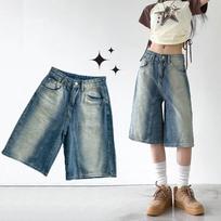 Denim Shorts WoMen'S High Rise Wide Leg Classic Pants Baggy Jorts Unisex Trousers Y2k Streetwear L mėlyna