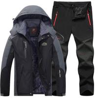 Žieminis slidinėjimo kostiumas vyrams, neperšlampama flisinė žygio striukė ir kelnės, vyriški sniego/snieglentės kostiumai, sportinis šiltas žygis, kempingas, dviračių sporto komplektas L juoda