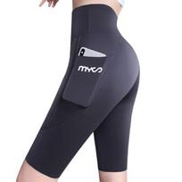 „Shark Sport“ antblauzdžiai elastinės aukšto juosmens Slim Fit Yoga fitneso kelnės Vienspalvės kelių ilgio šortai Vasarinės plonos pėdkelnės su kišene L pilka