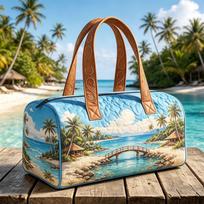 Tote Bag Quilted Travel Handbag Fitness Bag Beach Bag 3D Bohemian Dream Island Cruise Vacation Tropical Mixed Color Leisure 18''x9''x9'' gray