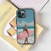 Surfboard Surfing Art Girl Phone Case For iPhone 17,16,15,14,13,12,11 Plus,Pro Max,XS,Colored Silver Plated Inside Cover iPhone16promax