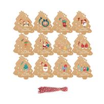 Christmas tags, wrapping paper tags of a string attached tree hanging ornament,