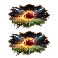 2 Pcs 3D Rugby Wall Sticker, Sports Ball Break Through Wall Decals, Peel And Stick Room Mural Art for Boys Room, Playroom, Classroom A