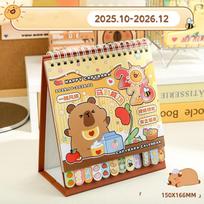2026 Portable Desk Calendar with Coil Binding Capybara/Panda Design Mini Desktop Schedule Planner for Office And School
