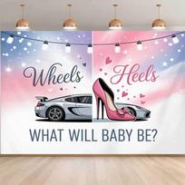 2D Wheels or Heels Gender Reveal Backdrop Photography Background 47.2x31.5inch/120*80cm