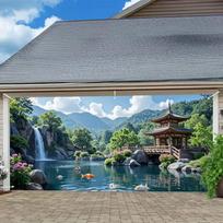 2D Japanese Mountain Koi Pond Garage Door Banner 2D Print 47.2x31.5inch/120*80cm