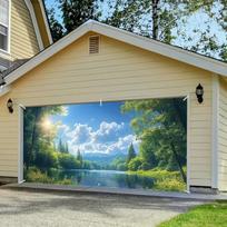 2D Romantic Mediterranean Palace Garden Garage Door Cover 47.2x31.5inch/120*80cm