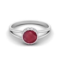 1.05 Cts Round Shape Bezel Set Ruby Solitaire 925 Sterling Silver Split Shank Engagement Rings 10