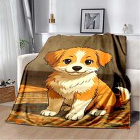 Cartoon Shetland Sheepdog Flannel Blanket, Soft Warm Throw with Cute Collie Print for Bed Sofa, Cozy Bedding for Dog Lovers 80cm x 120cm