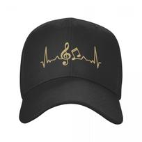 Klasikinė širdies ritmo linijos muzikos auksinė beisbolo kepuraitė unisex moterims, individualiai reguliuojama, suaugusiųjų, muzikos nata, tėčio kepuraitė, vasara Baseball Cap