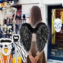 Angel Costume Wings with Halo and Elastic Shoulder Straps Black 45cmx45cm