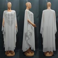 Musulmonų arabų turkiška mada Elegantiškas permatomas karoliukų šifono megztinis Viduriniai Rytai One Size balta