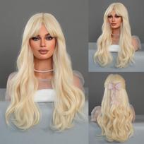European and American Style Women's Blonde Barbie Cosplay Wig Long Curly Hair with Curtain Bangs Synthetic Cosplay Wig auksas