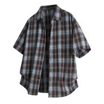 Men's Summer Short Sleeve Cotton Shirt Casual Button Shirt Tops L mėlyna