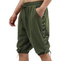 Men's  Pirate Costume Drawstring Tapered Leg Shorts, Casual Performance Bottoms L armijos žalia spalva